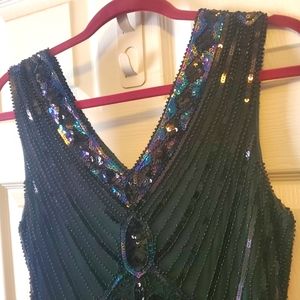 Dark Green Beaded and Sequin Dress
